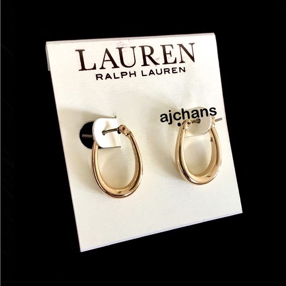 Lauren Ralph Lauren Gold Tone Thick Oval Hoop Earrings